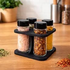Porta Tempero  De Plástico 4 Potes 130ml Tampa Dosadora Dupla de MDF Para Cozinha