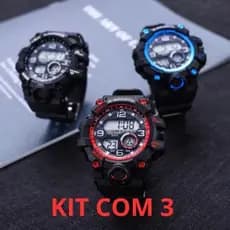 KIT 3 Relogio Masculino Digital SPORT De Luxo A Prova D Agua De Pulso Esportivo Cronômetro Led