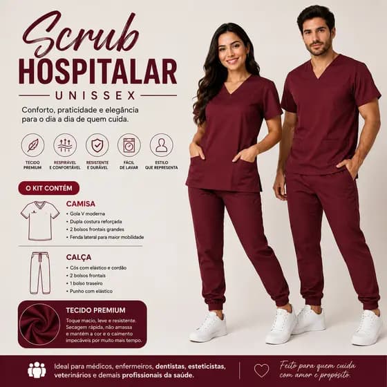 Conjunto Profissões Cirúrgico Pijama Unissex Cores Hospitalar Scrub Ajustável Acinturado Tamanhos Não Amassa