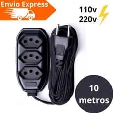 Extensão elétrica 10 Metros 110/220v Bivolt Tripolar cor preta