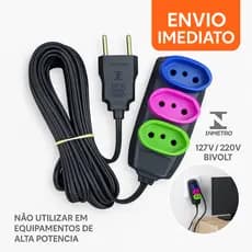 EXTENSÃO ELÉTRICA 2/3/5/10 METROS COM 3 ENTRADAS - 110/220V 10A - COR SORTIDA