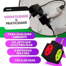 Adaptador de Tomada Benjamin CUBO 10A/20A Pino Maciço Resistente 4 Tomadas Colorida