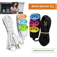 Extensão Eletrica 2/3/5/10 METROS TRIPOLAR COLORIDA 10A BIVOLT 110V-220V
