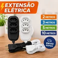 Extensão Elétrica 2, 3, 5 ou 10 METROS - BIVOLT 110/220V 10A TRIPOLAR RESISTENTE COR PRETA BRANCA