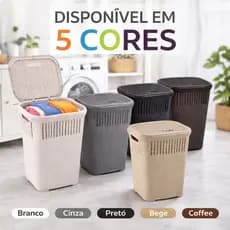 Cesto Roupa Suja 50L Rattan Grande com Tampa Basculada Lavanderia Premium