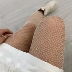meia calça adulto arrastão nude com  strass brilho balada fashion