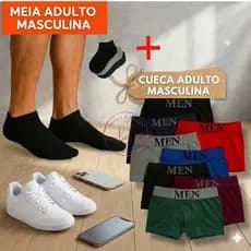 6 Cuecas Boxer + 12 Pares De Meia Soquete Cano Curto