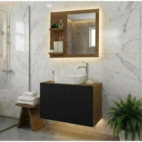 Conjunto Gabinete de Banheiro Paris Com Cuba Espelho