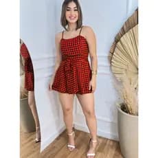 Vestido Macaquinho Feminino Estampado Xadrez Florido Short por baixo Festas Junina São João e Quadrilha