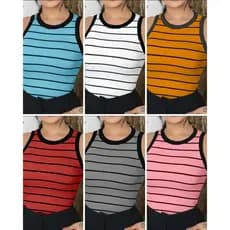 Kit Camiseta regata feminina Canelada com listra