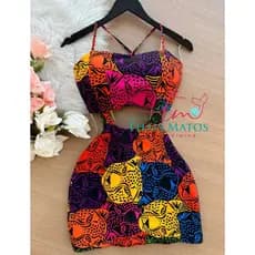 macaquinho feminino Vestido Estampado elegante Short por baixo Tecido crepe alça fina Amarra atrás