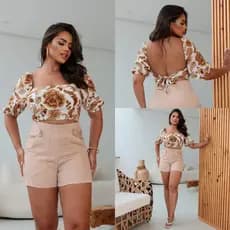 Cropped Feminino com bojo Estampado Marrom e outras cores