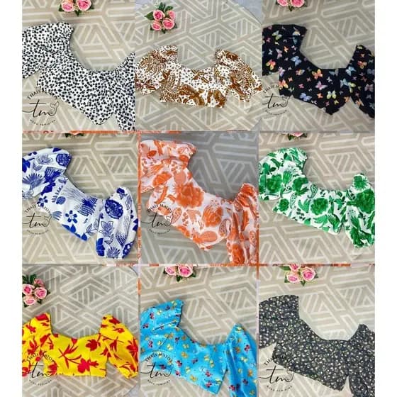 cropped feminino Estampado Coleção Verão Com bojo Amarra atrás