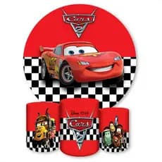 Painel Redondo + Capas de Cilindro Sublimados Para Festa Tema Carros