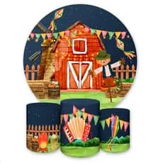 Painel Redondo e Capas de Cilindro Sublimados Tema Festa Junina