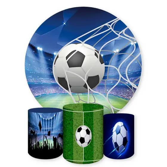 Painel Redondo + Capas de Cilindro Sublimados Para Festa Tema Futebol