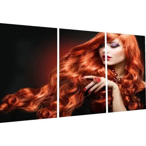 kit Quadro Decorativo Mosaico 3 Peças Salão De Beleza Cabelos ao ventos ruivos ,
