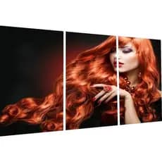 kit Quadro Decorativo Mosaico 3 Peças Salão De Beleza Cabelos ao ventos ruivos ,