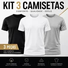 Kit 3 Camisetas Básicas Masculina 100% Algodão Premium Lisa