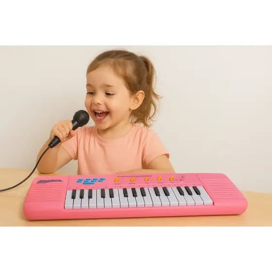 Piano Infantil Musical Rosa 32 Teclas Com Microfone Brinquedo Educativo