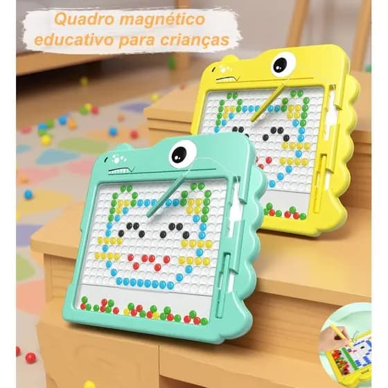 Lousa Magnética Infantil Dino com Caneta Magnética e Cartelas Brinquedo Educativo