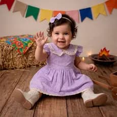 Vestido Bebe Menina Infantil Xadrez Lilas 100% Algodão Vestido Rodado Festa junina arraía caipira