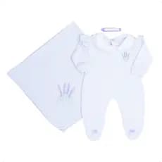 Saída Maternidade Menina Minimalista Luxo Bordado Lavanda Conjunto Infantil Menina Luxo