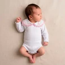 Body Bebê Menina Maternidade Gola Bordada Nossa Senhora Nome Personalizado Batizado 100% Algodão