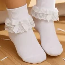 Meia para Batizado com Perola e Renda Delicada Branca Confortavel com Renda Princesa