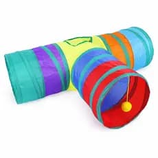 Túnel Interativo para Gatos em Formato T Dobrável com Bolinha 3 Entradas Colorido