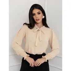 YW & X MODA    blusa social feminina manga longa gola laço tecido duna lisa