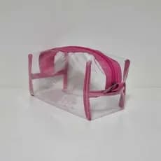 Necessaire Estojo 15 Peças Plástico Cristal Transparente Ziper Varias Cores