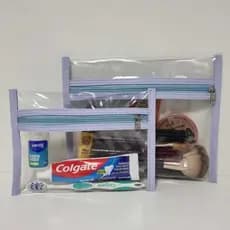Necessaire Kit 2 Peças Transparente Zíper Várias Cores