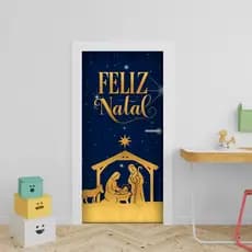 Capa Decorativa Para Porta Sublimada em Helanca e Elástico nas Bordas Tema natal