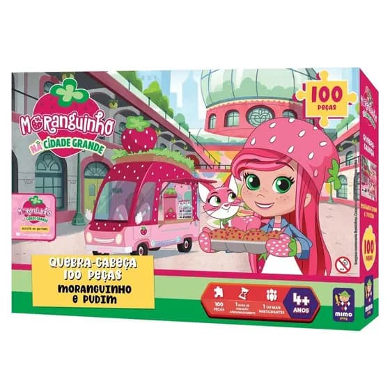Brinquedo Infantil Quebra Cabeça Moranguinho Gatinho Pudim na Cidade Grande 100 Peças Mimo Toys 4011