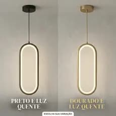Pendente Lustre Oval LED Bq Preto ou Gold Dourado Decoração Moderno Escritório Sala Bancada Quarto