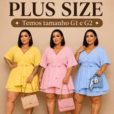 Macacão Macaquinho Duna Plus Size decote V - Do 48 ao 54 Plus Size Short saia