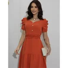 vestido mídi feminino evangélica com manga princesa com elastex na costas confortável