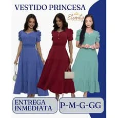 Vestido mídi feminino evangélica com manga princesa com elastex na costas confortável