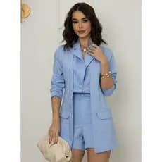 Conjunto Feminino Alfaiataria Blazer Cropped e Shorts Cintura Alta – Look Elegante Casual