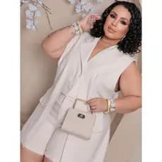 Conjunto Feminino Plus Size Colete e Cropped Integrado Shorts Cintura Alta