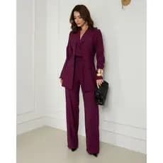 Conjunto Feminino Alfaiataria Blazer com Cropped Integrado e Calça Elegante