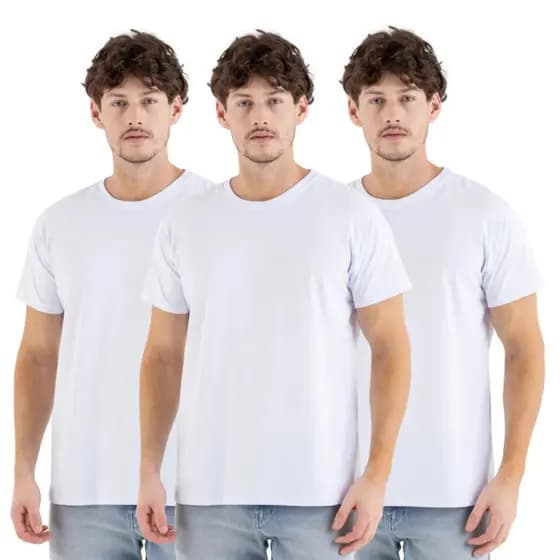 KIT 3 Camiseta Masculina Lisa Básica 100% Algodão