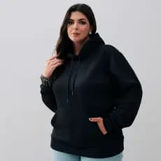 Blusa Moletom Grande Plus Size Feminina Capuz Bolso Canguru Algodão Versátil Toque Suave
