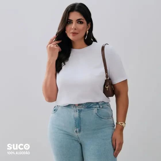 Camiseta Plus-Size Feminina T-shirt Basica Blusa Lisa 100% Algodão Confortavel Manga Curta Gola Redonda