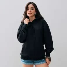 Blusa Moletom Feminino Liso com Capuz Canguru Inverno Costura Reforçada