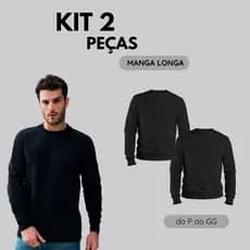 Kit 2 Camisetas Masculina Manga Longa Algodão Punho Elástico