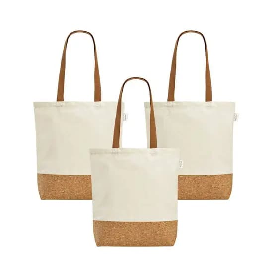 Kit 3 Bolsas Ecológica Ecobag Algodão c/ Detalhe em Cortiça