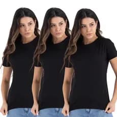 Kit 3 Camiseta Feminina Baby Look 100% Algodão
