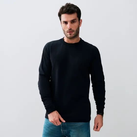 Camiseta Masculina 100% Algodão Blusa Manga Longa Punho Elástico